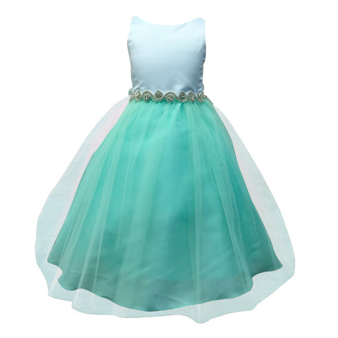 Petite Adele Little Girls Mint Satin Tulle Rhinestone Flower Girl Dress 2T-6 - SophiasStyle.com
